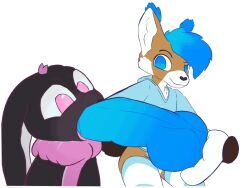 ailurid ambiguous_gender animated anthro azeezveesk blue_clothing blue_dildo blue_eyes blue_hair blue_hoodie blue_penis blue_topwear clothing dildo dildo_fellatio duo fellatio genitals hair hoodie hybrid kangaroo lagomorph legwear leporid macropod male mammal marsupial oral penile penis pink_eyes pink_hair rabbit red_panda roo_(kangaroosta) sex sex_toy thigh_highs topwear