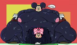 1boy 1girls anthro areolae black_fur clowntown6969 disney english_text female furry gloves immobile immobilization male male_focus mickey_mouse minnie_mouse moobs morbidly_obese morbidly_obese_male mouse nipples nude nude_female nude_male obese obese_male overweight overweight_female overweight_male panties rodent rodent_humanoid sweat sweating sweaty sweaty_body text underwear weight_gain