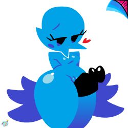 bird_girl black_penis blue_body heart jjoyplus mspaint penis penis_between_thighs thigh_job twitter twitter_bird