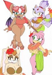 2d 2d_(artwork) 4girls amy_rose anthro armpits bat belly_button blaze_the_cat breasts_covered cat_ears cat_tail catgirl coconut_bra feline fire flower_in_hair flower_necklace furry furry_female furry_only grass_skirt hedgehog high_heels high_resolution large_breasts looking_at_viewer mobian mobian_(species) mobian_bat omegasunburst one-piece_swimsuit pink_fur purple_fur rabbit rabbit_ears rabbit_girl rouge_the_bat sega sonic_(series) sonic_adventure_2 sonic_cd sonic_rush sonic_the_hedgehog_(series) thick_thighs vanilla_the_rabbit white_fur yellow_fur