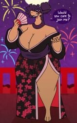 anthro anthro_only big_breasts breasts dress female fireworks furry furry_only hisuian_typhlosion huge_breasts nerdyreindeer pokemon pokemon_(species) thick_thighs typhlosion wide_hips