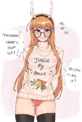 1girls blush christmas female female_focus female_only glasses holidays long_hair looking_at_viewer medium_breasts orange_hair persona persona_5 rikodamu sakura_futaba solo solo_female solo_focus