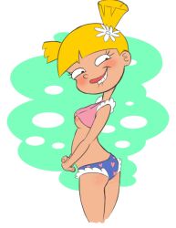 1girls areolae ass bitting_lip blush dzyer ed_edd_n_eddy heart_print inverted_nipples looking_at_viewer nazz_van_bartonschmeer panties solo teenager twintails weird yellow_hair