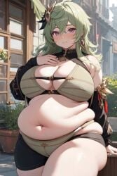 1female 1girls ai_generated bbw belly big_belly breasts chubby chubby_female collei_(genshin_impact) exposed_belly exposed_belly_button exposed_fat_belly fat fat_female fat_girl fat_woman female female_focus female_only genshin_impact green_hair green_hair_female hoyoverse light-skinned_female light_skin mihoyo mihoyo_technology_(shanghai)_co._ltd. obese obese_female overweight overweight_female solo solo_female solo_focus sumeru_girls thick_thighs thighs wide_hips