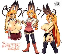 ass big_breasts breasts character_sheet chateau_de_monster danny_(chateau_de_monster) danny_(jackalope) female horns jackalope monster_girl my_pet_tentacle_monster rabbit_ears rabbit_tail red_hair