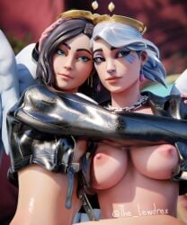 2girls 3d ark_(fortnite) blender duo epic_games female female_focus female_only fortnite fortnite:_battle_royale highres lewdrex light-skinned_female light_skin rox_(fortnite) watermark