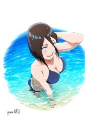 1girls accurate_art_style ai_generated alternate_hairstyle artist_name aru117 ass barefoot beach big_breasts bikini bikini_bottom bikini_top boruto:_naruto_next_generations breasts feet female female_only from_above hyuuga_hanabi light-skinned_female light_skin long_hair looking_at_viewer nai_diffusion naruto naruto_(series) partially_submerged petite pinup pixiv_username purple_eyes sand seaside shoulder_length_hair smile solo solo_focus stable_diffusion swimsuit viewed_from_above water watermark