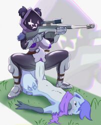 1boy 1girls anthro big_dick breasts colored dick female femboy femboy_on_female fortnite furry gun huge_cock hung_trap male original_character penis_in_pussy pussy raven_team_leader suglir video_games