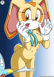 2009 ambiguous_gender anthro breasts chao_(sonic) cream_the_rabbit female lagomorph long_ears mammal nagano_tenzen nipples open_mouth panties panties_down pink_nipples pussy rabbit sega short_tail sonic_(series) surprised tenzen tongue underwear undressing