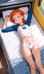 ai_generated arms_up belly ben_10 cameltoe camper_van cartoon cartoon_network closed_eyes covered_nipples female ginger_hair gwen_tennyson legs navel panties shirt shirt_lift shirt_up sleeping underwear