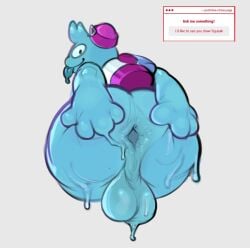 anus ass ass_focus back_view balls bfad big_ass big_butt blue_body brawl_stars dripping dripping_goo gay genitals goo_creature hay headwear humanoid looking_at_viewer looking_back no_humans pochiiwa showing_ass solo spread_anus spread_ass spreading_ass squeak_(brawl_stars) strawpage_request tongue tongue_out