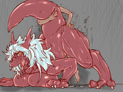 anthro ass ass_grab big_breasts blush breast_squish breasts claws cum digitigrade dragon dripping drooling female huge_breasts human human_on_anthro interspecies looking_at_viewer male male_human/female_anthro male_on_anthro mammal muscles muscular_female noah_(artist) open_mouth saliva size_difference straight sweat tail_grab unseen_male_face wide_hips yellow_eyes