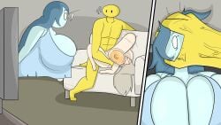 1boy 2025 2girls big_breasts big_breasts black_eyes blonde_hair blue_hair blue_skin bob_(dsand) breasts breasts coach comic female ghost ghost_girl huge_cock huge_cock kyle5021 large_hair large_penis male my_ghost_friend nipples penis red_eyes sex simple_background spooky spooky's_house_of_jump_scares spooky_(shojs) susie_(dsand) vagina vaginal_sex
