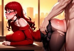 ahe_gao ai_generated arm_support ass_press ass_ripple atlus backlighting bent_over big_breasts blush blush blush_lines casual_clothes choker clothed clothed_female clothed_female_nude_male clothed_sex collarbone cross-eyed desk during_sex eyewear from_side full-face_blush glasses hands_on_another's_hips hands_on_hips huge_ass huge_breasts indoors kasumi_yoshizawa leggings long_hair long_sleeves massive_breasts messy messy_hair morning morning_after muscular muscular_male naked naked_male no_bra no_panties no_underwear novelai nude nude_male off_shoulder open_mouth pantyhose penis_in_pussy persona persona_5 persona_5_royal pleated_skirt red_eyes red_hair ren_amamiya ribbed_sweater sex single_bare_shoulder single_off_shoulder skirt spanked spanked_butt sumire_yoshizawa sunrise sweat sweater tgm101_(artist) thick_lips thick_thighs thin_waist tongue tongue_out torn_clothes torn_pantyhose trembling under-rim_eyewear vaginal_penetration vaginal_penetration vaginal_sex wide_hips window