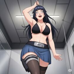 ai_generated black_hair blue_skirt breasts cleavage female hyuuga_hinata naruto