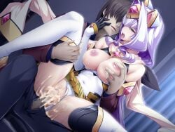 1boy azarin_(kouyoku_senki_exs-tia) black_gloves black_pants boots breasts breasts_out brown_hair censored clothed_sex clothing_aside covered_navel cum cum_in_pussy cum_overflow curtains detached_sleeves dutch_angle elbow_gloves exs-tia_magica faceless faceless_male female game_cg gem gloves grabbing_another's_breast grabbing_from_behind groping hair_intakes half-closed_eyes indoors inoino kouyoku_senki_exs-tia large_breasts large_variant_set leg_grab leg_lift leotard leotard_aside long_hair long_sleeves looking_at_another magical_girl miniskirt mosaic_censoring nipples non-web_source official_art open_mouth pants penis penis_out purple_hair pussy pussy_juice red_eyes reverse_upright_straddle saliva saliva_trail scarf sex sex_from_behind shihou_souma shiny_skin shirt short_hair sitting sitting_on_lap sitting_on_person skirt spread_legs straight thigh_boots thighhighs vaginal_penetration variant_set very_long_hair white_leotard white_scarf yellow_skirt yellow_trim