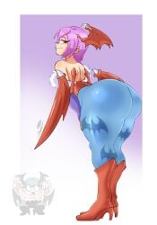1girls ass_bigger_than_head ass_bigger_than_torso bending_over big_ass bottom_heavy breasts bubble_butt darkstalkers female from_behind hands_on_thighs happy high_heel_boots huge_ass leaning_forward leotard lilith_aensland lonercroissant looking_at_viewer pawg pear_shaped purple_hair red_eyes short_hair small_breasts smile smug solo succubus thick_thighs tight_clothing tights white_skin wide_hips wings