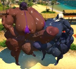 2futas 3d bigbouncyfurries final_fantasy_xiv futanari hyper hyper_balls hyper_breasts hyper_muscles hyper_penis original_character tagme