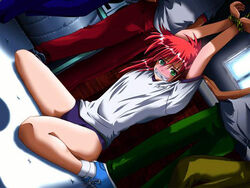 5boys androgynous bloomer bloomers blush bondage bound buruma crossdressing femboy gagged gay girly green_eyes gym_uniform imminent_rape kurama_(yu_yu_hakusho) male_only red_hair tagme yaoi yu_yu_hakusho