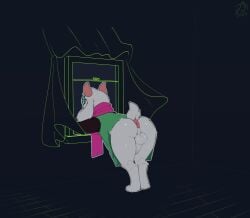 absurd_res anthro anus ass backsack balls big_butt bottomless bottomless_anthro bottomless_male bovid caprine clothed clothing deltarune eyewear femboy fur genitals glasses goat hi_res horn humanoid_genitalia humanoid_penis knowdwagon long_ears looking_out_window male mammal penis ralsei scarf short_tail solo tail undertale_(series) wearing_glasses white_body white_fur window