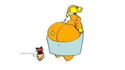 confused confused_look confusion father_and_child father_and_son huge_ass huge_ass_(male) huge_butt huge_male looking_back male no_watermark question_mark showing_ass small_male standing text towel