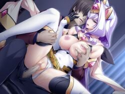 1boy azarin_(kouyoku_senki_exs-tia) black_gloves black_pants boots breasts breasts_out brown_hair censored clothed_sex clothes_lift clothing_aside covered_navel detached_sleeves dutch_angle elbow_gloves exs-tia_magica faceless faceless_male female game_cg gem gloves grabbing_another's_breast grabbing_from_behind groping hair_intakes indoors inoino kouyoku_senki_exs-tia large_breasts large_variant_set leg_lift leotard leotard_aside long_hair long_sleeves looking_at_another miniskirt mosaic_censoring nipples non-web_source official_art open_mouth pants penis penis_out purple_hair pussy pussy_juice reverse_upright_straddle saliva saliva_trail scarf sex sex_from_behind shihou_souma shiny_skin shirt short_hair sitting sitting_on_lap sitting_on_person skirt spread_legs straight thigh_boots thighhighs vaginal_penetration variant_set very_long_hair white_leotard white_scarf white_sleeves yellow_eyes yellow_skirt yellow_trim