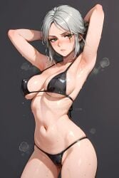 ai_generated armpits bra breasts cameltoe cd_projekt_red ciri female freckles green_eyes light-skinned_female looking_at_viewer mascara nipples_visible_through_clothing philolite scar solo solo_female swimsuit the_witcher_(series) the_witcher_3:_wild_hunt thong watermark wet_body white_hair