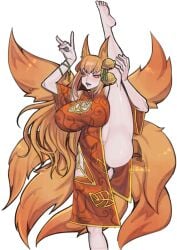 anime ecchi female female_only gymnastics kitsune lionrion monster_girl_encyclopedia qipao tight_clothing youko_(monster_girl_encyclopedia)