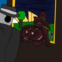 2boys artlurkervx ass big_ass blocky_body chance_(forsaken) crouching fedora forsaken_(roblox) hooded_cloak male roblox roblox_game robloxian self_upload shocked tagme taph_(forsaken) thick_thighs trap wide_eyed yaoi