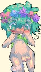 basil_(omori) basil_omori femboy flustered green_eyes green_hair omori pale_skin