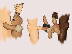 4:3 blindfold eevee fellatio_from_feral feral feral_penetrated generation_1_pokemon group heardnoevil human interspecies male male/male mammal nintendo oral pokemon pokemon_(species) pokephilia rough_sex sex tail tail_grab trio
