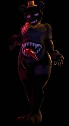 3d 3d_(artwork) anthro balls bear belly_mouth big_balls black_background black_body black_fur bow_tie chest_scar claws clothing digital_media_(artwork) erection five_nights_at_freddy's five_nights_at_freddy's_4 fur genitals glistening glistening_tongue glowing glowing_eyes grin hat headgear headwear huge_tongue humanoid_genitalia humanoid_penis jizzyfox male mammal monster nightmare_(fnaf) nude nude_anthro nude_male open_mouth penis pupils red_eyes scar scottgames sharp_teeth simple_background slit_pupils smile solo teeth tongue tongue_out top_hat