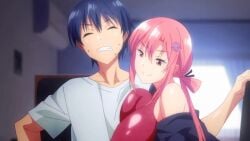 1boy 1girls 2022 20s animated blue_shorts breast_press breasts collarbone competition_swimsuit cousins covered_erect_nipples female garden_~takamine-ke_no_nirinka~ handjob incest indoors jacket large_breasts long_sleeves male one-piece_swimsuit penis penis_grab pink_hair red_one-piece_swimsuit shirt shorts sidelocks straight swimsuit tagme takamine_ayame thighs tomoya_(garden_~takamine-ke_no_nirinka~) white_shirt yellow_shorts