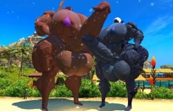 2futas 3d bigbouncyfurries final_fantasy_xiv futanari hyper hyper_balls hyper_breasts hyper_muscles hyper_penis original_character tagme