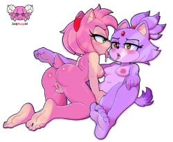 accessory amy_rose anthro anus areola ass big_butt black_nose blaze_the_cat blush blush_lines bodily_fluids breasts dipstick_tail domestic_cat duo eulipotyphlan eyelashes feet felid feline felis female female/female fingering forehead_gem fur gem green_eyes hair hair_accessory hairband head_tuft hedgehog mammal markings masturbation navel nipples nude open_mouth pink_areola pink_body pink_fur pink_hair pink_nipples purple_body purple_fur saliva saliva_string sega short_hair simple_background small_breasts sonic_(series) sonic_the_hedgehog_(series) tail tail_markings tan_body tan_fur thick_thighs tongue tongue_out tuft white_background white_body white_fur wide_hips yellow_eyes yuri zestymangoart