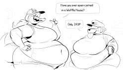 2girls alligator amada_sheepdawg anthro ass beer beer_can belly breasts canine canine_humanoid cap english_text fat female female_focus female_only furry gerry_(ridiculouscake) hair_covering hair_covering_eyes hair_over_eyes hat hips large_ass large_breasts no_color overweight overweight_female ridiculouscake scalie scalie_humanoid sharp_teeth sheepdog short_shirt small_shirt stomach text thick_thighs thighs tongue tongue_out wide_hips