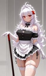 1girls ahoge ai_generated armwear ass big_ass curvy_figure emotionless erispheria female_focus hair_ornament huge_ass katana legs legwear leotard long_hair maid maid_dress maid_uniform red_eyes sexy_clothing suggestive_look thick_ass thick_legs twitch twitter virtual_youtuber voluptuous_female vtuber white_hair wide_hips x_hair_ornament youtube youtube_hispanic