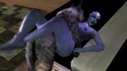 3d alien animated areola asari bed bestiality blue_skin bouncing_breasts breasts canine crossed_legs female feral_on_human furry garry's_mod gmod holding_foot interspecies large_breasts liara_t'soni mammal mass_effect mounted nipples noname55 open_mouth penis tail vaginal_penetration