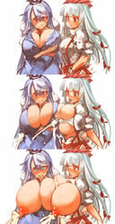 2girls big_breasts breast_expansion breasts clothing comic erect_nipples fujiwara_no_mokou huge_breasts keine_kamishirasawa lactation lactation_through_clothes large_breasts multiple_girls sachito sequential team_shanghai_alice touhou youkai