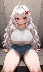 1girls ai_generated big_breasts breasts busty_female erispheria female female_focus hair_between_eyes huge_breasts legs_together red_eyes virtual_youtuber voluptuous_female vtuber white_hair wide_hips x_hair_ornament youtube youtube_hispanic