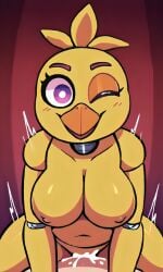 1boy ai_generated animatronic beak big_breasts chica_(fnaf) chicken chicken_girl chubby chubby_female cowgirl_position cum cum_in_pussy cum_inside curvy eyelashes female five_nights_at_freddy's furry male_pov motion_lines nipples pixai pov purple_eyes robot_girl robot_joints sex smiling thick_thighs yellow_fur