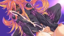 anal black_body cowgirl_position cum dark_skin ejaculation femboy futanari game_cg hell_in_the_sheets hellhound male night_fox_works nipples orange_eyes orange_hair penis pubic_hair sex tagme