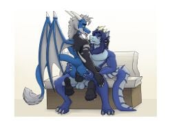 2_horns 3_horns anthro anthro_on_anthro anthro_penetrated anthro_penetrating anthro_penetrating_anthro aquatic_dragon arm_frill arm_spikes ass balls black_body blue_body blue_hair butt_grab dablur digital_media_(artwork) dragon duo eanic8 elbow_spikes eye_contact flesh_fang frill_(anatomy) from_front_position furniture genitals grey_hair hair haku_(rykan95) hand_on_butt hand_on_neck hi_res horn looking_at_another looking_pleasured male male/male male_penetrated male_penetrating male_penetrating_male marine mastery_position membrane_(anatomy) membranous_wings multi_horn muscular muscular_arms mythological_creature mythological_scalie mythology on_sofa pecs penetration scalie sex sitting sitting_on_sofa smile smiling_at_another smiling_at_partner sofa sofa_sex spiked_tail spikes spikes_(anatomy) tail tail_frill tail_tuft tongue tongue_out tuft wing_spikes wings
