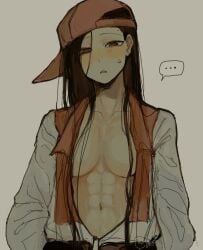 ... 1girls abs backwards_baseball_cap breasts desaturated female grey_background hair_between_eyes hands_in_pockets hi_res jumpsuit long_hair looking_down_at_viewer medium_breasts mizu_kuni123 mole mole_above_eye no_bra open_jumpsuit open_topwear red_hat single_sweatdrop strand_of_hair synthesizer_v vimalion_pro yi_xi_(synthesizer_v)