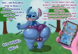 alien ambiguous_gender ambiguous_pov angel_(lilo_and_stitch) anthro ass balls_outline big_butt biped blue_body blue_fur bouncing_butt bulge bulge_from_behind cellphone clothing detailed_bulge dialogue disney duo electronics embarrassed english_text experiment_(lilo_and_stitch) first_person_view fur genital_outline hi_res holding_cellphone holding_object holding_phone holding_smartphone huge_butt lilo_and_stitch livestream male male_anthro male_focus phone pink_body pink_fur plantigrade recording smartphone solo_focus stitch_(lilo_and_stitch) text underwear vorkken16