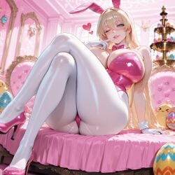 1girls absurd_res ai_generated ass_focus azur_lane bismarck_(azur_lane) bunny_ears bunny_girl chocolate crossed_legs easter easter_eggs finger_to_mouth from_below front_view gloves high_heels huge_ass huge_breasts leotard liu_(artist) looking_at_viewer manjuu_(azur_lane) mound_of_venus one_eye_closed pantyhose playboy_bunny seductive seductive_look shiny_clothes sitting smile solo_female solo_focus thick_thighs voluptuous voluptuous_female wide_hips winking winking_at_viewer