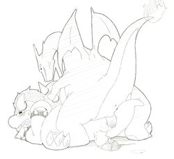 black_and_white bowser charizard male mario_(series) multiple_males nintendo pokemon pokemon_(species) tagme yaoi yonezmi