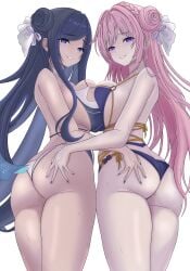 2girls alternate_costume artist_request ass bare_shoulders bikini blue_eyes blue_hair breast_press breasts butt_crack come_hither dorothy_(nikke) double_bun female from_behind from_below goddess_of_victory:_nikke hair_bun hair_ribbon hand_on_another's_ass huge_ass large_breasts long_hair looking_at_viewer looking_back multiple_girls naughty_face pink_hair purple_eyes raven_(stellar_blade) ribbon sideboob smile stellar_blade sweat swimsuit thick_thighs thighs thong thong_bikini very_long_hair