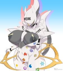 2023 absurd_res anthro arceus areola ashraely big_breasts bodywriting breasts degrading_tattoo degrading_text digital_media_(artwork) digital_painting_(artwork) english_text female fur furry furry_female furry_only generation_4_pokemon genitals grey_areola grey_nipples hi_res high_resolution highres legendary_pokemon looking_at_viewer nintendo nipples normal_type nude pokemon pokemon_(species) pussy red_eyes simple_background solo tail tattoo tattoo_on_leg tattoo_on_thigh text type_advantage video_games vulva white_body white_fur yellow_sclera yiff