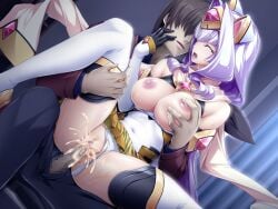 1boy azarin_(kouyoku_senki_exs-tia) black_gloves black_pants boots breasts breasts_out brown_hair censored closed_eyes clothed_sex clothing_aside covered_navel cum cum_in_pussy cum_overflow curtains detached_sleeves dutch_angle elbow_gloves exs-tia_magica faceless faceless_male female game_cg gem gloves grabbing_another's_breast grabbing_from_behind groping hair_intakes indoors inoino kouyoku_senki_exs-tia large_breasts large_variant_set leg_grab leg_lift leotard leotard_aside long_hair long_sleeves magical_girl miniskirt mosaic_censoring nipples non-web_source official_art open_mouth pants penis penis_out purple_hair pussy pussy_juice reverse_upright_straddle scarf sex sex_from_behind shihou_souma shiny_skin shirt short_hair sitting sitting_on_lap sitting_on_person skirt spread_legs straight thigh_boots thighhighs vaginal_penetration variant_set very_long_hair white_leotard white_scarf yellow_skirt yellow_trim